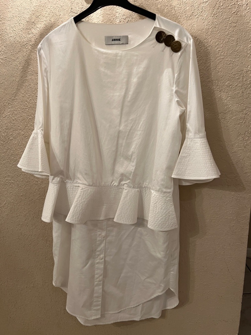 ANOUK White Cotton Peplum Bell Sleeve Dress Size S Boutique - EUC